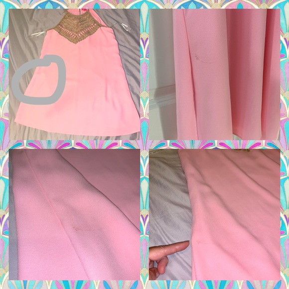 Lilly Pulitzer Pearl Soft Shift. Fun barbie pink w/gold thread cut out top. - Picture 5 of 6